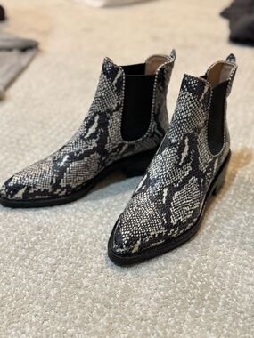 Coach Black & White Snake-Print Chelsea Booties